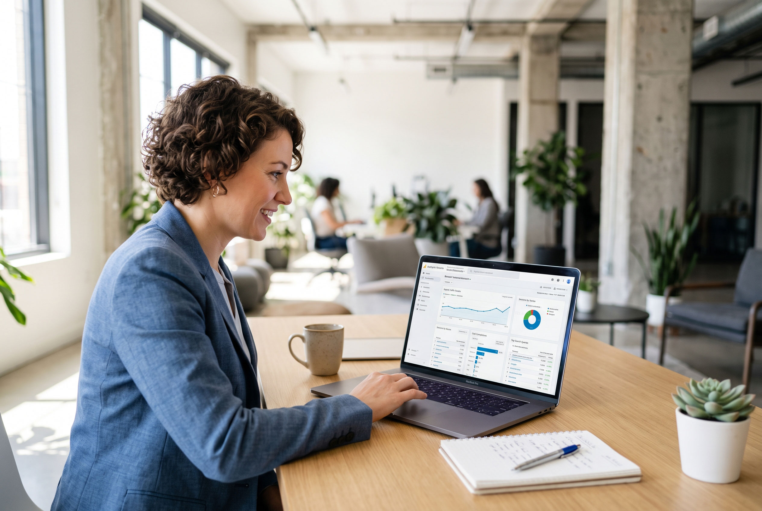 Business owner reviewing website traffic