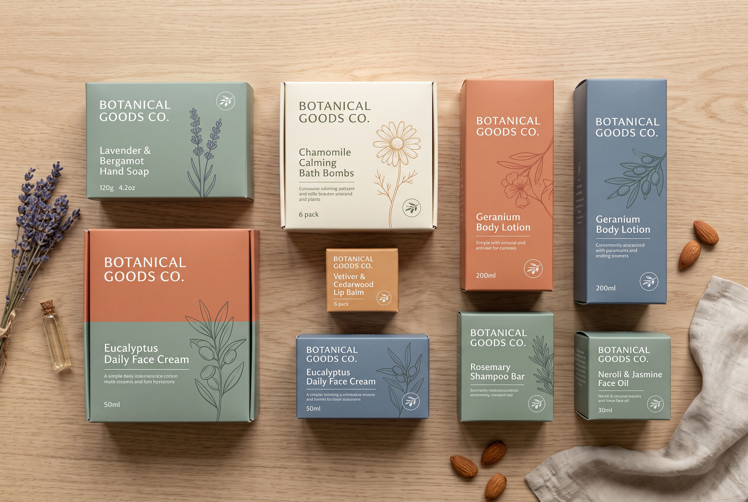 Consistent product packaging design demonstrating strong brand recognition.