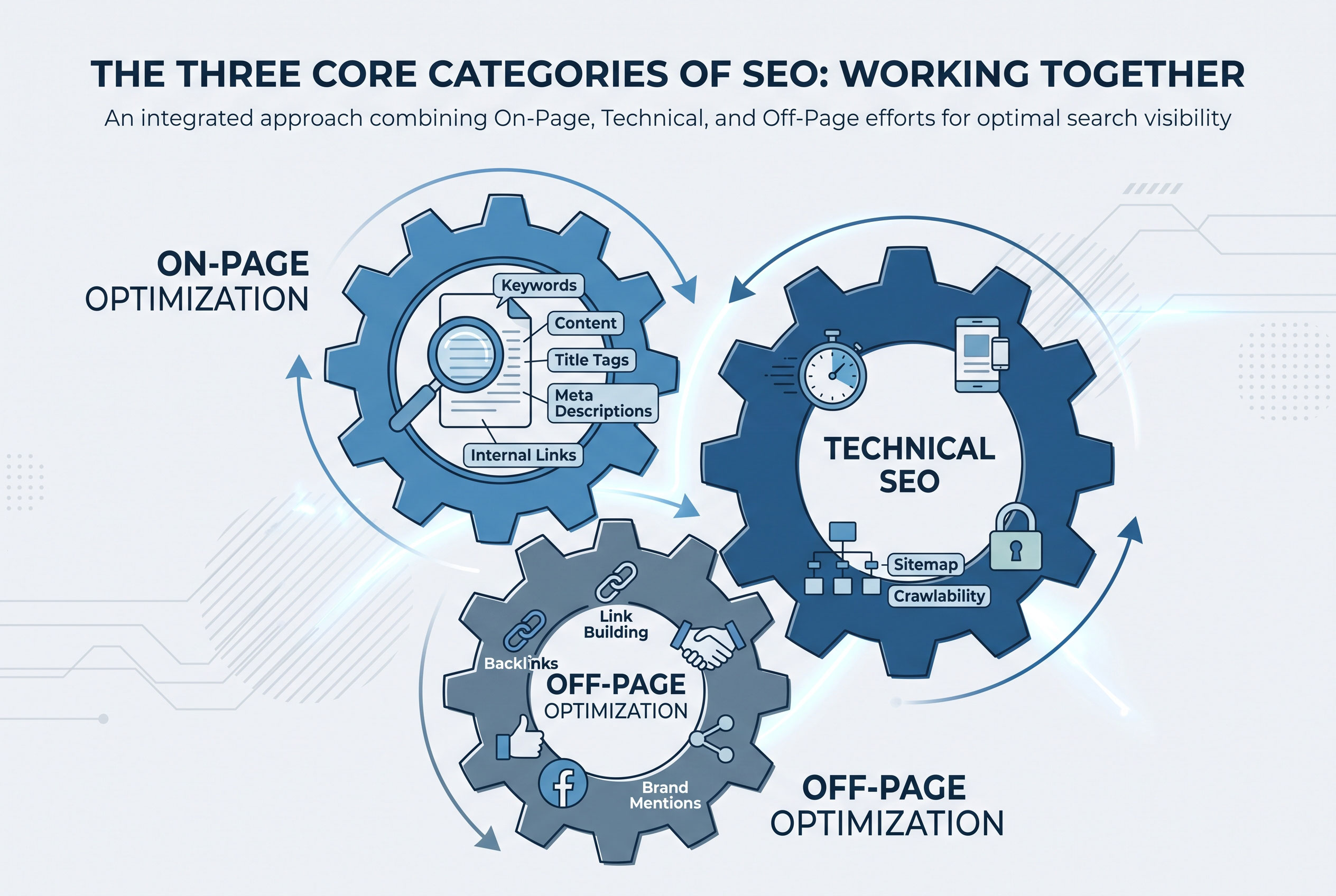 Diagram showing the three core categories of SEO