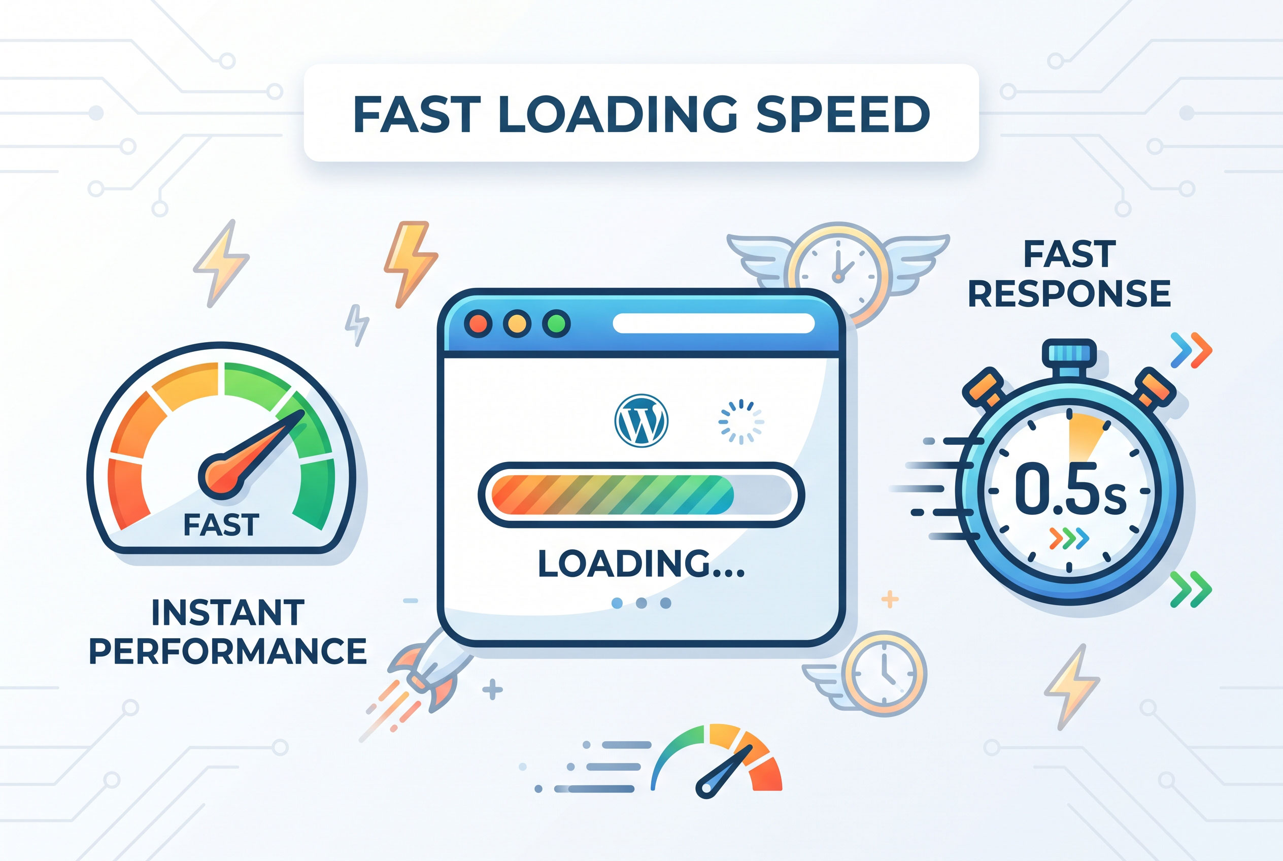 Icons representing website loading speed and performance