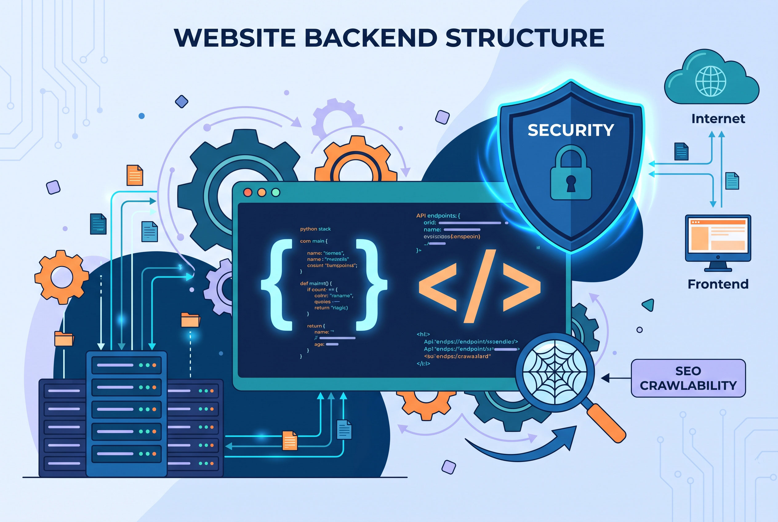 Illustration representing technical SEO infrastructure and crawlability