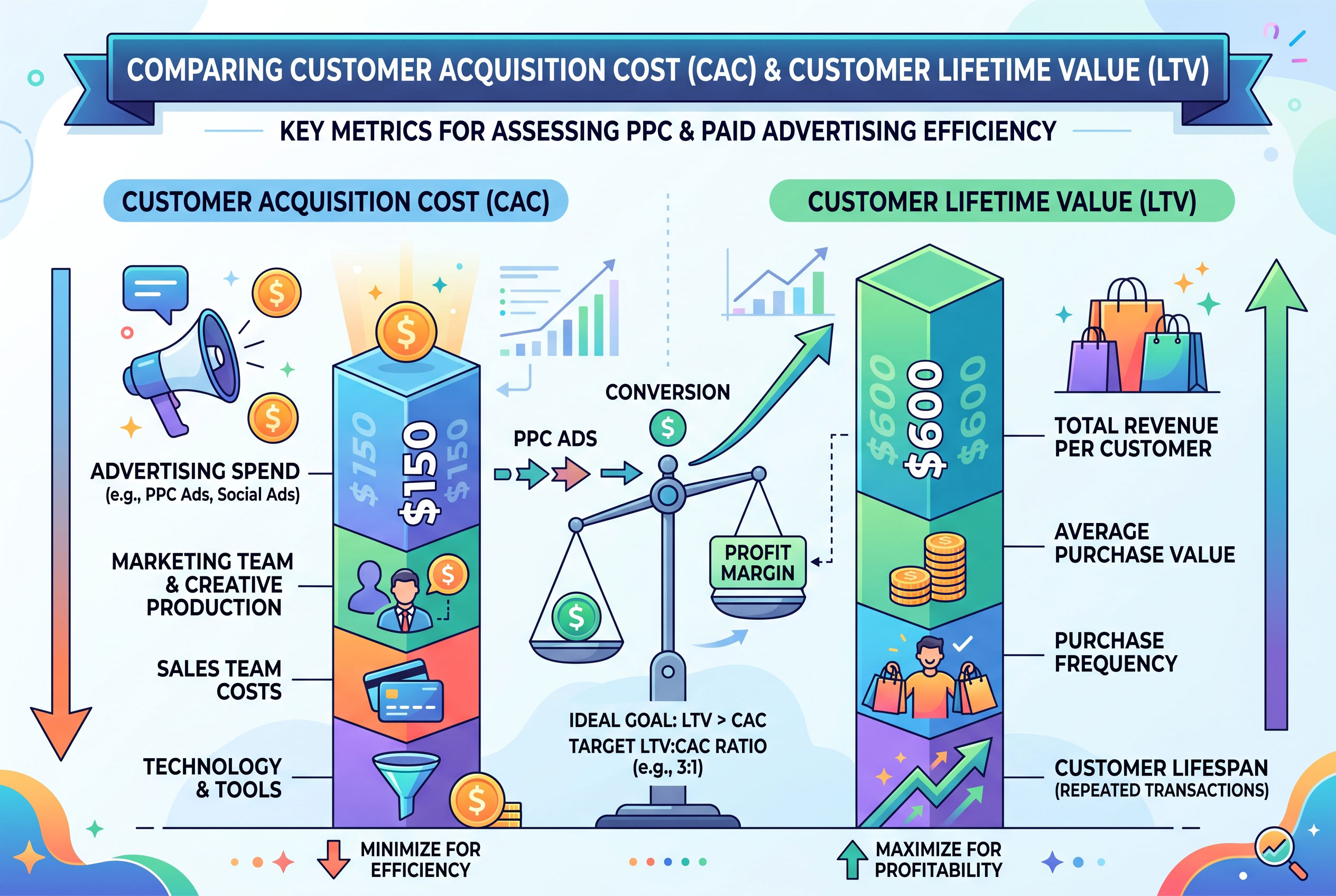 Infographic comparing customer acquisition cost with customer lifetime value