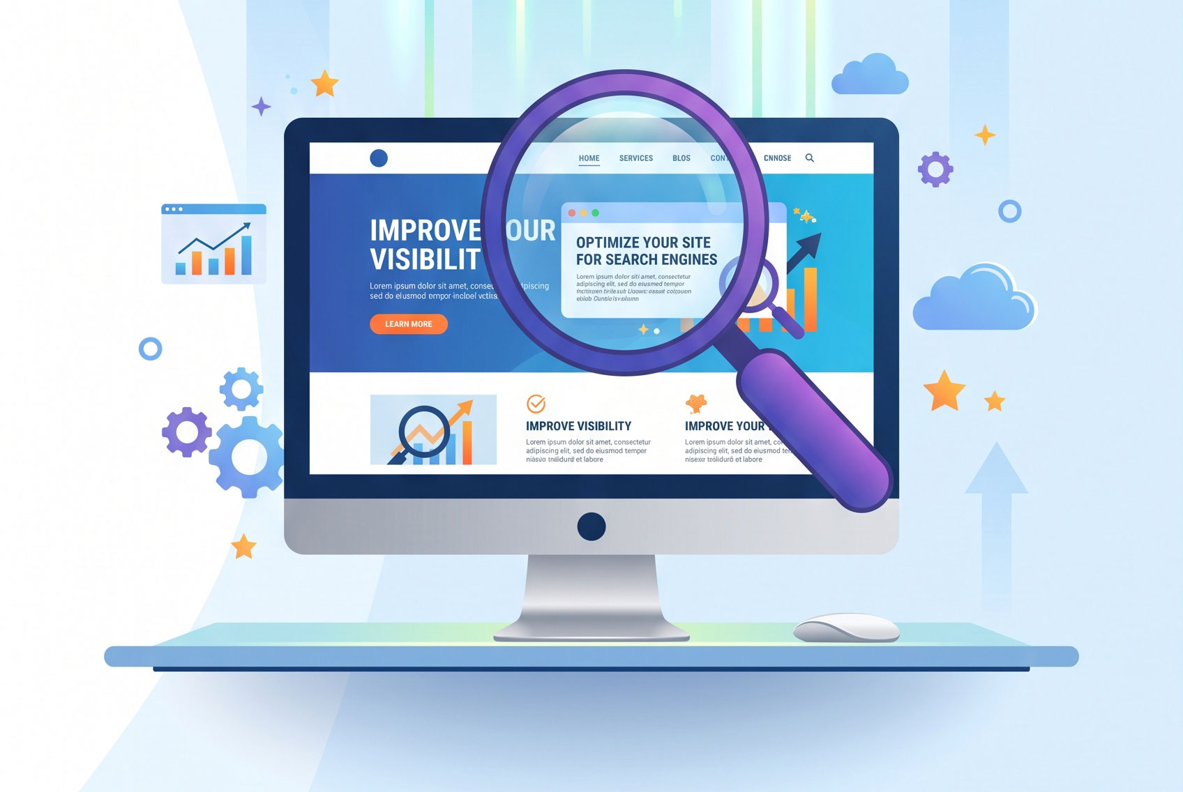 Magnifying glass symbolizing search engine optimization
