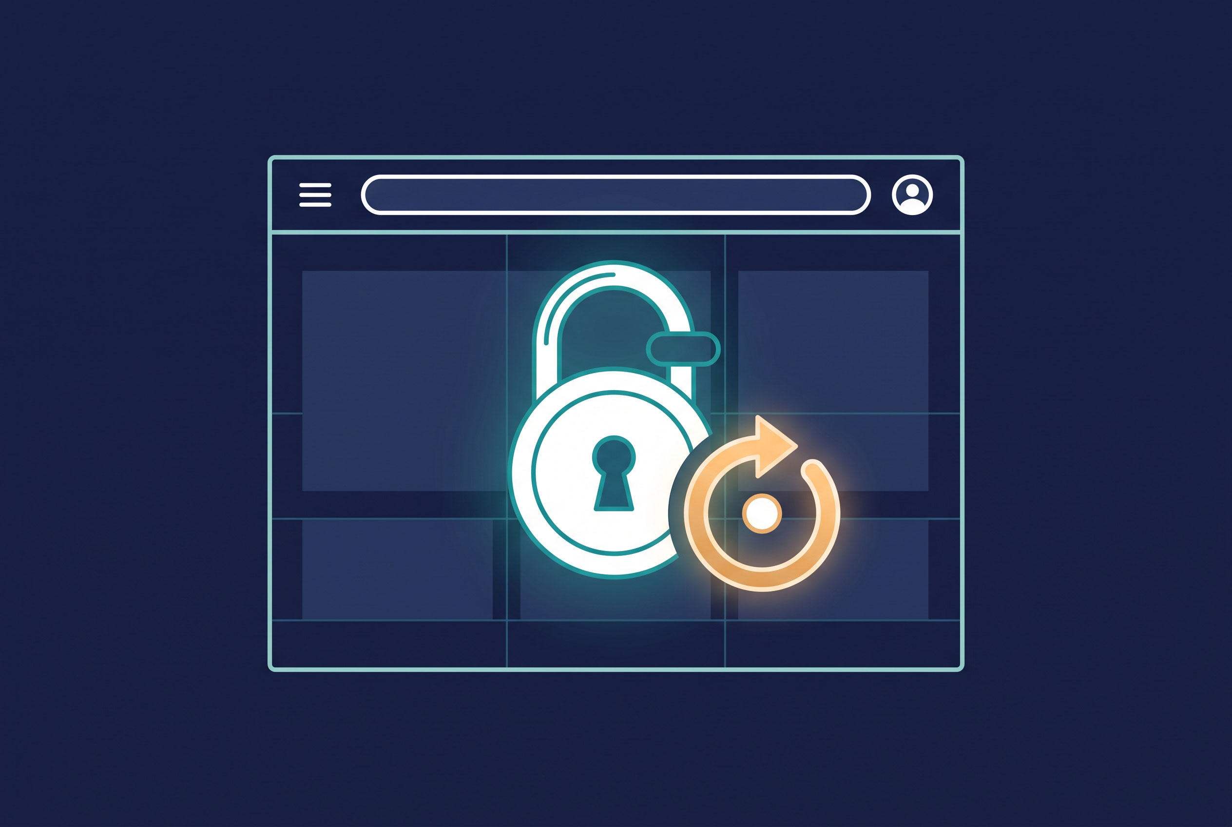 Padlock icon over a website layout representing website security and updates