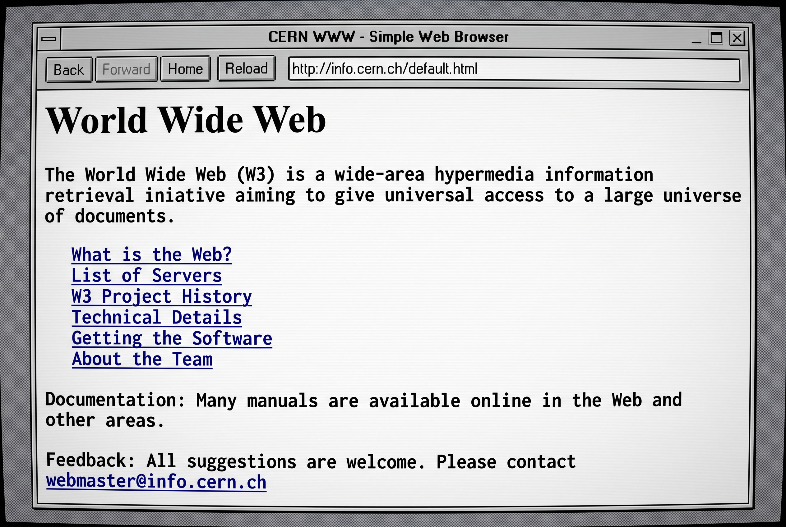 Recreation of an early 1990s text based website